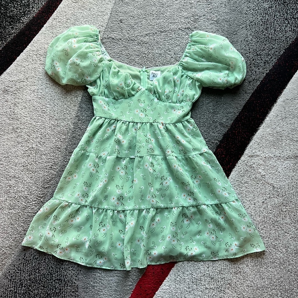 Princess Polly Green Emery Floral Puff Sleeve Mini Dress